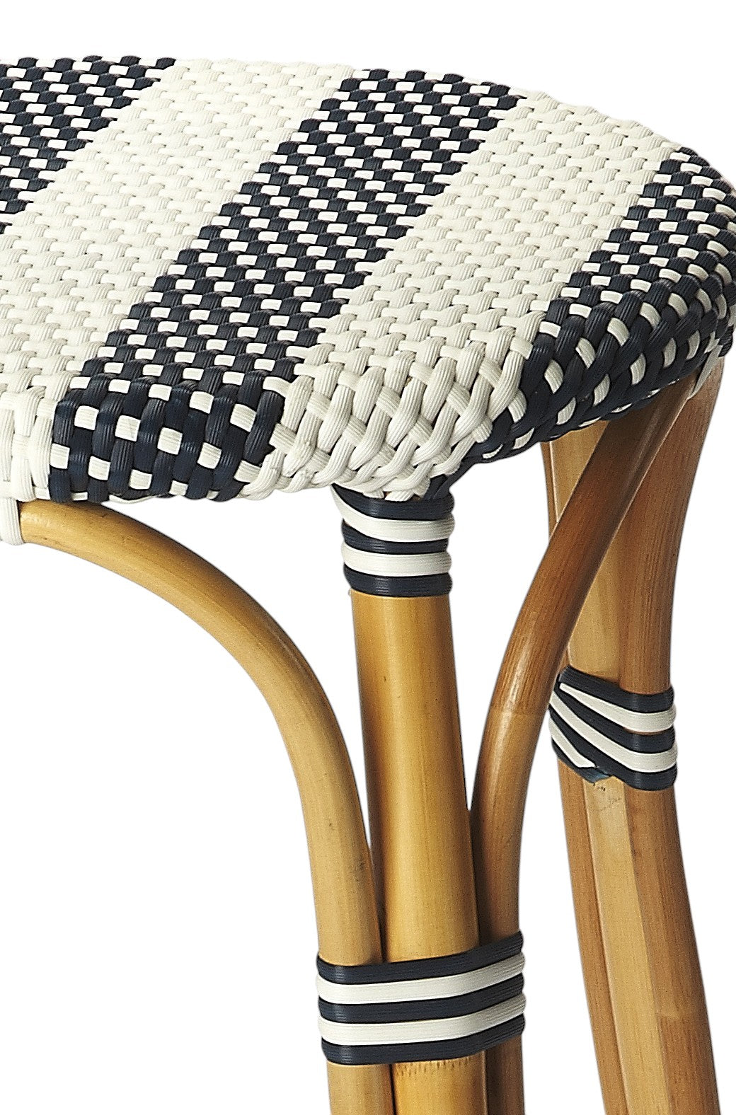 30" Blue and White and Natural Heavy Duty Rattan Backless Bar Height Bar Chair - Loft&Timber