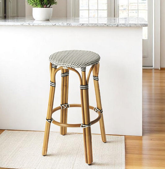 30" Natural Black and White Rattan Backless Bar Height Bar Chair - Loft&Timber