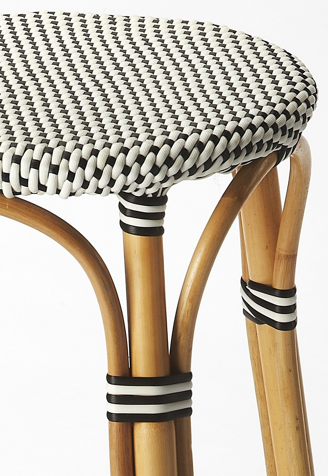 30" Natural Black and White Rattan Backless Bar Height Bar Chair - Loft&Timber