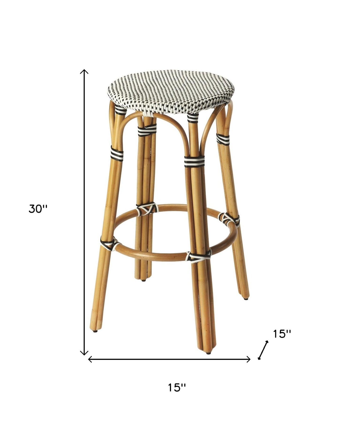 30" Natural Black and White Rattan Backless Bar Height Bar Chair - Loft&Timber