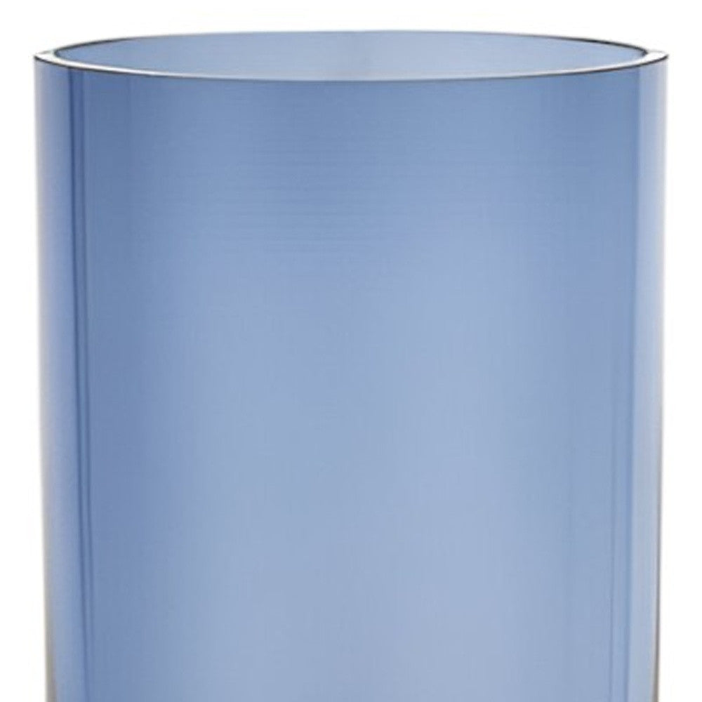 11" Blue And Clear Cylinder Crystal Glass Table Vase - Loft&Timber