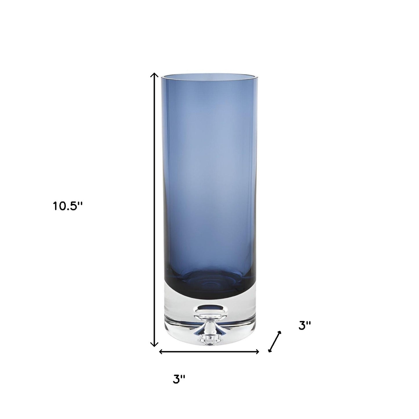 11" Blue And Clear Cylinder Crystal Glass Table Vase - Loft&Timber