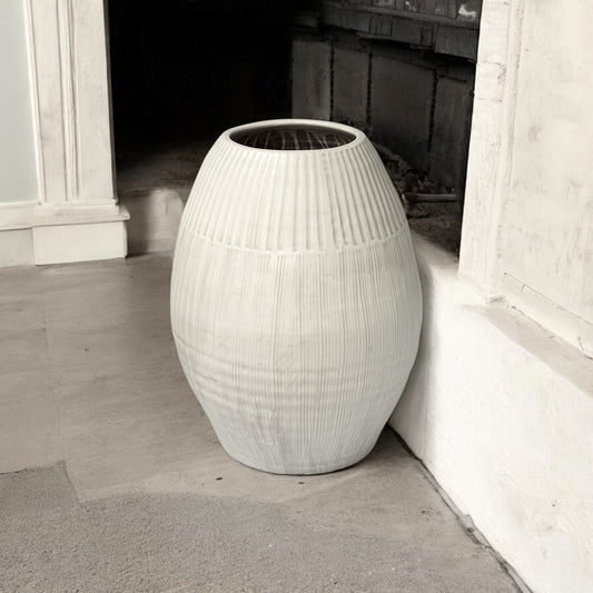 21" White Cylinder Ceramic Floor Vase - Loft&Timber
