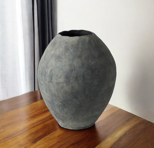 23" Gray Oval Distressed Ceramic Floor Vase - Loft&Timber
