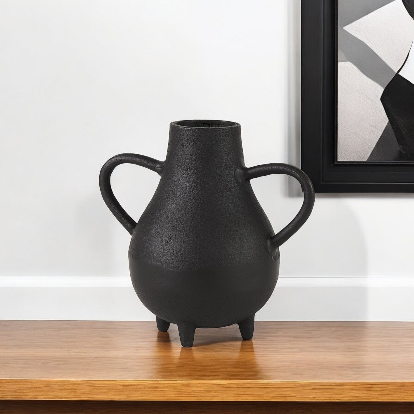 8" Black Two Handle Ceramic Jug Vase - Loft&Timber