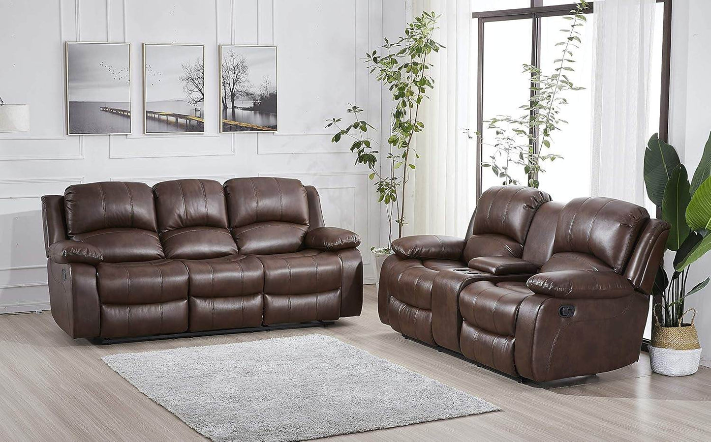 Loveseat Brown Faux Leather Sofa Set - Loft&Timber