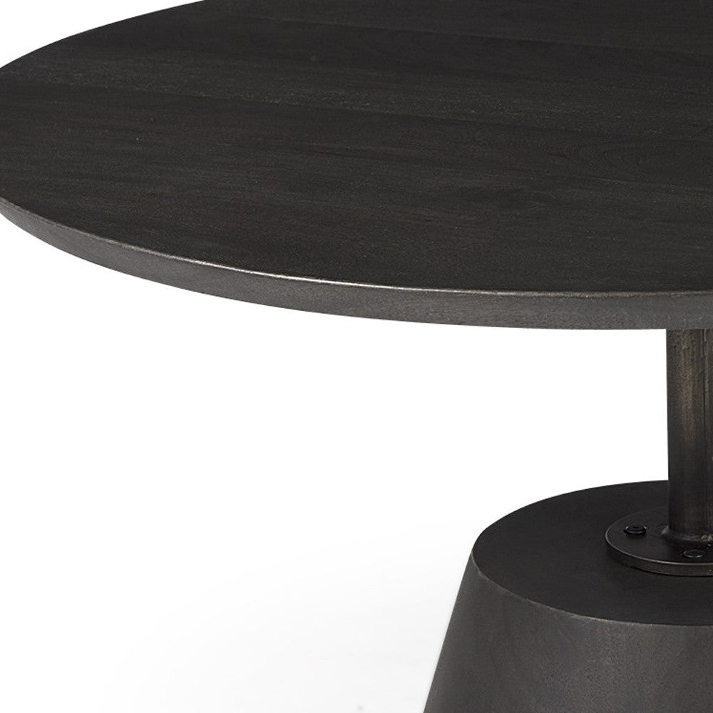 32" Dark Brown and Black Solid Wood and Iron Round Pedestal Coffee Table - Loft&Timber