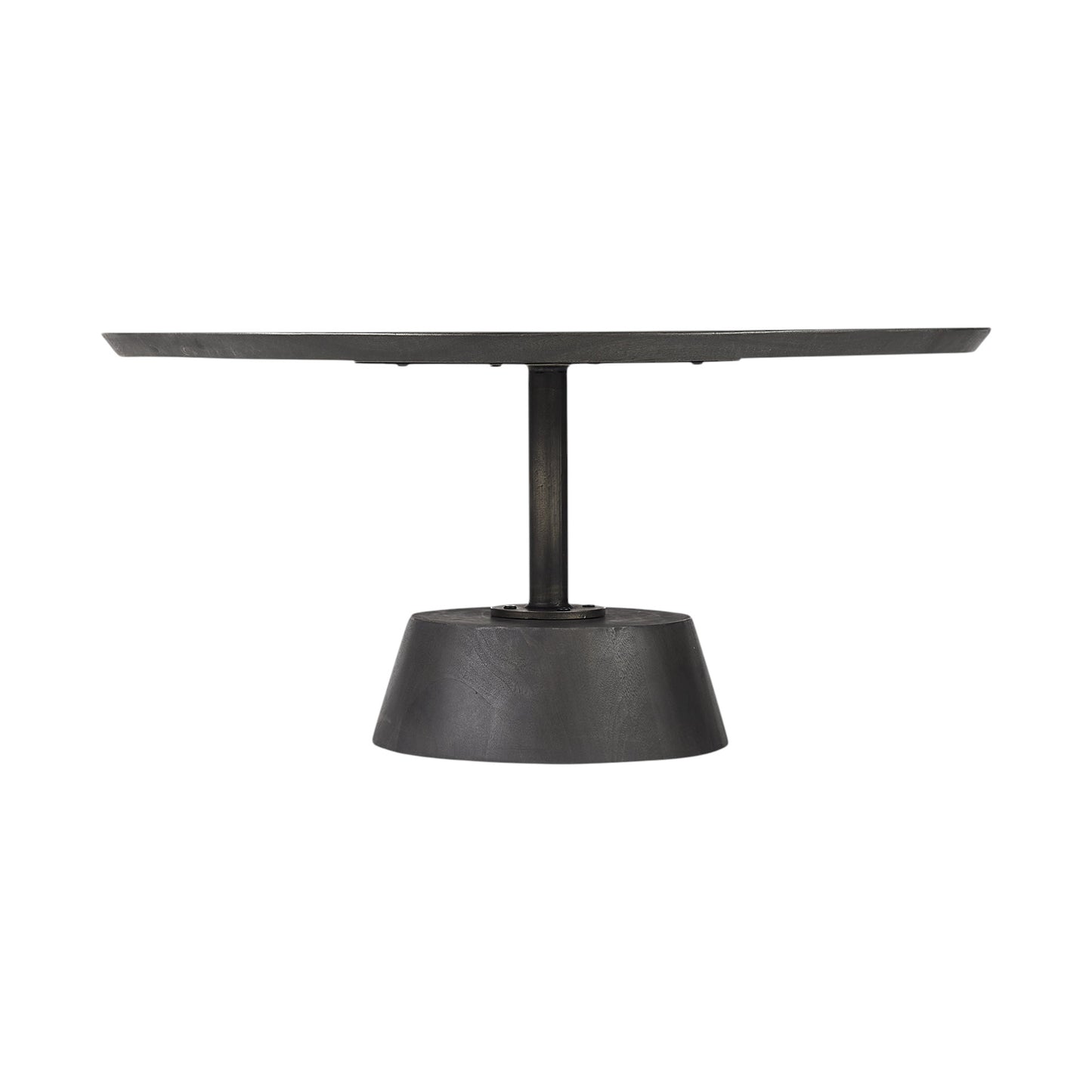 32" Dark Brown and Black Solid Wood and Iron Round Pedestal Coffee Table - Loft&Timber