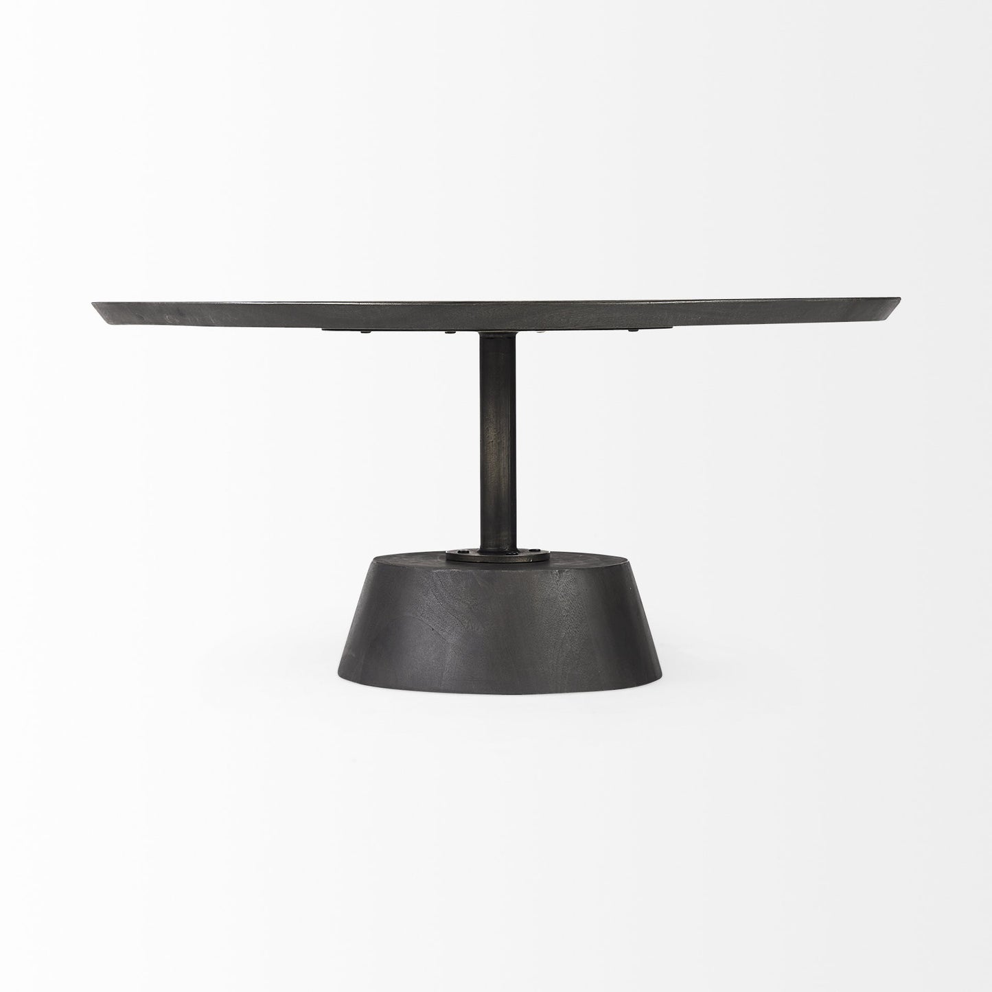 32" Dark Brown and Black Solid Wood and Iron Round Pedestal Coffee Table - Loft&Timber