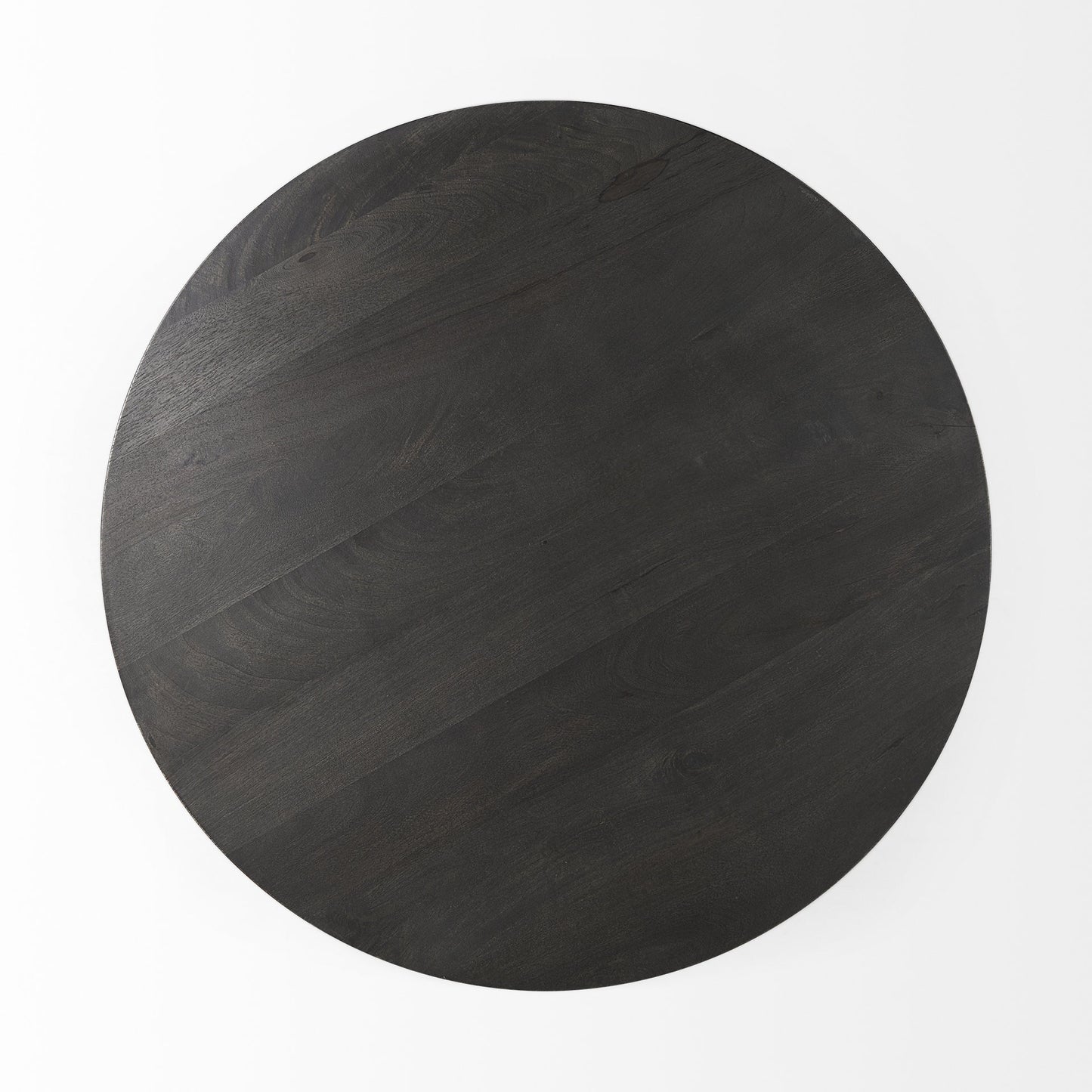 32" Dark Brown and Black Solid Wood and Iron Round Pedestal Coffee Table - Loft&Timber