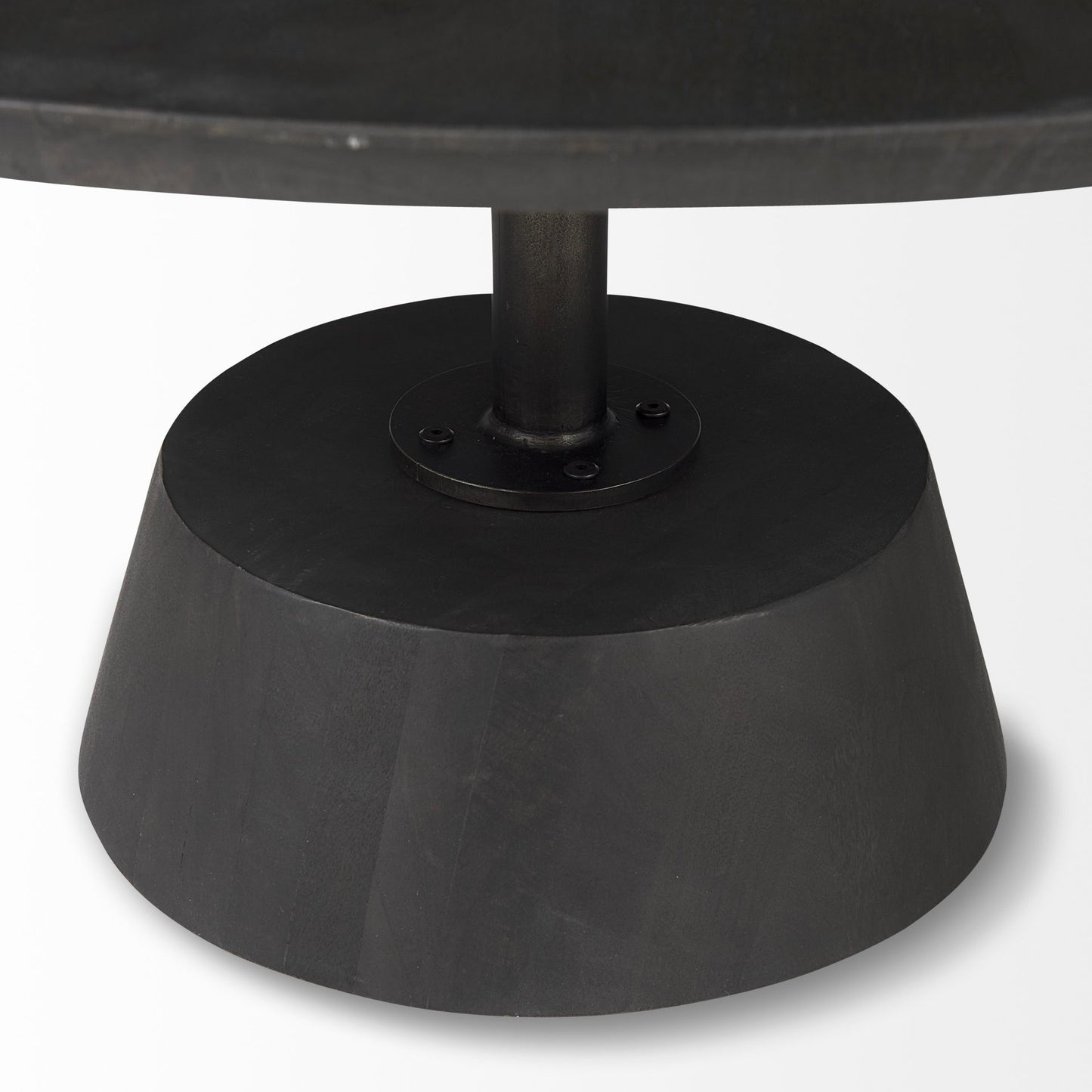 32" Dark Brown and Black Solid Wood and Iron Round Pedestal Coffee Table - Loft&Timber