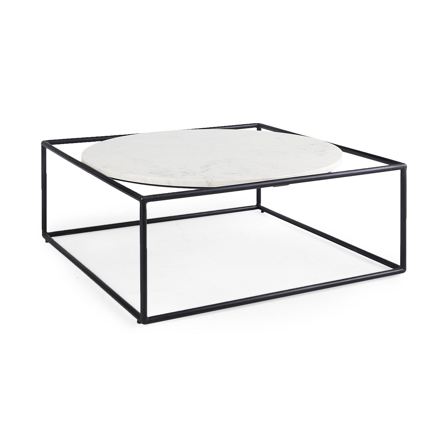 36" White and Black Genuine Marble and Metal Square Frame Coffee Table - Loft&Timber