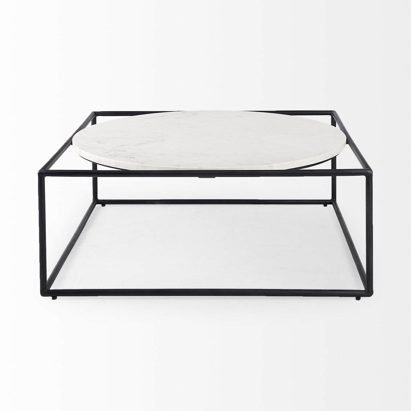 36" White and Black Genuine Marble and Metal Square Frame Coffee Table - Loft&Timber