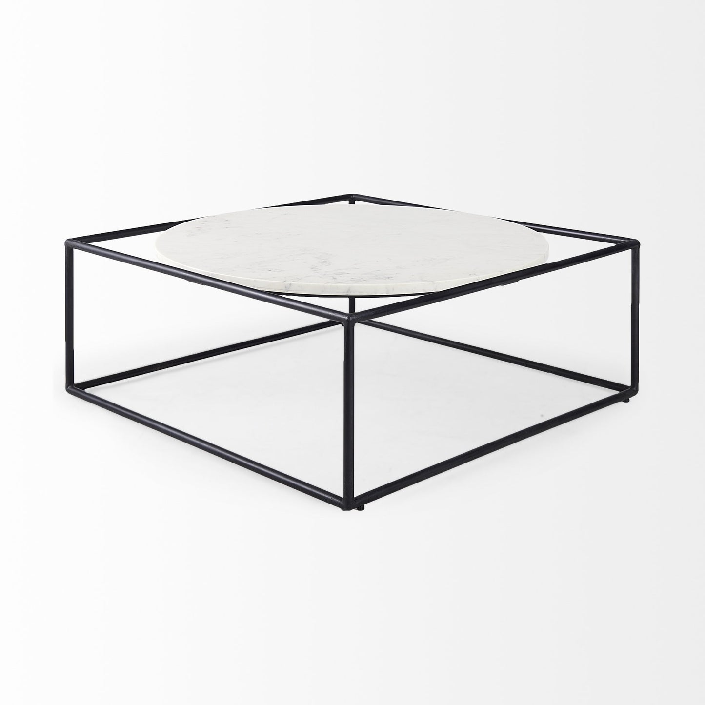 36" White and Black Genuine Marble and Metal Square Frame Coffee Table - Loft&Timber