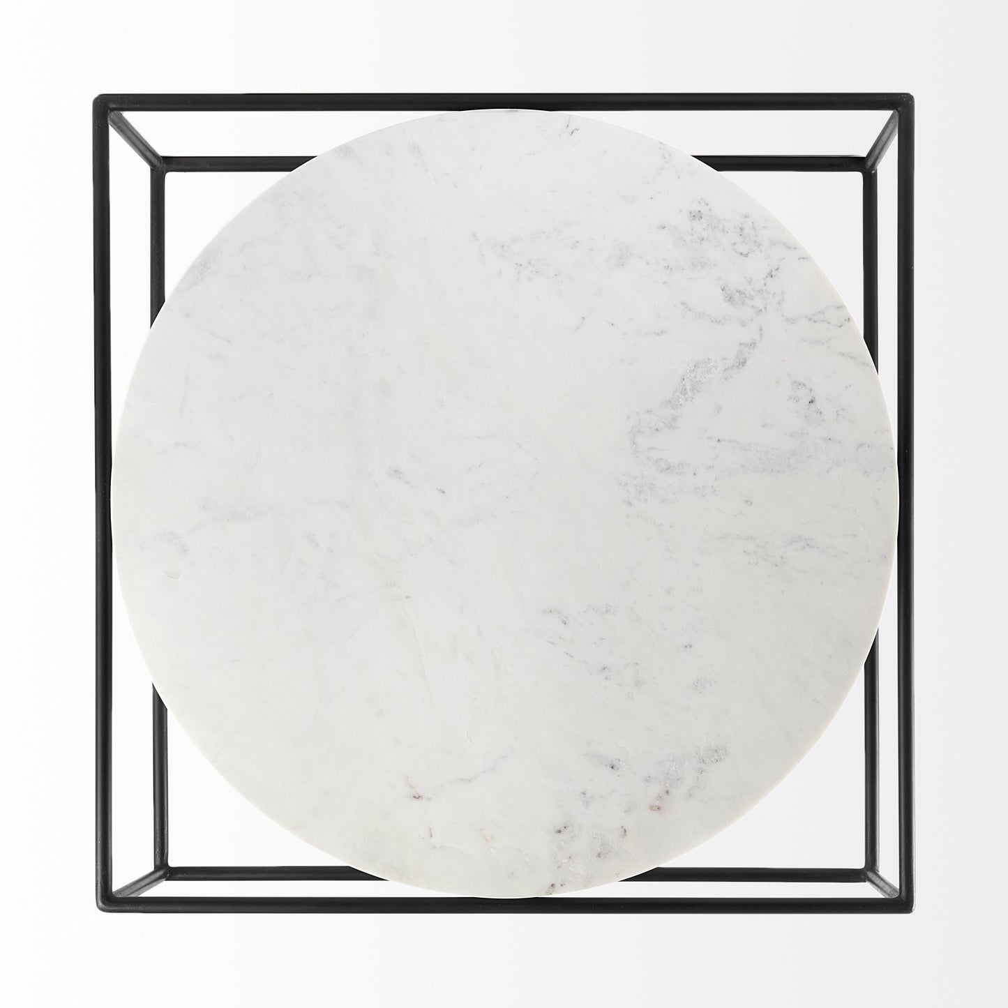 36" White and Black Genuine Marble and Metal Square Frame Coffee Table - Loft&Timber