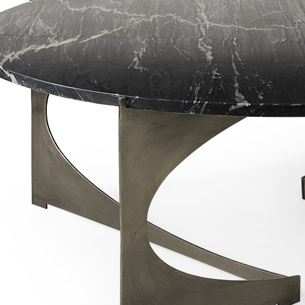 48" Black and Gold Genuine Marble and Iron Round Coffee Table - Loft&Timber