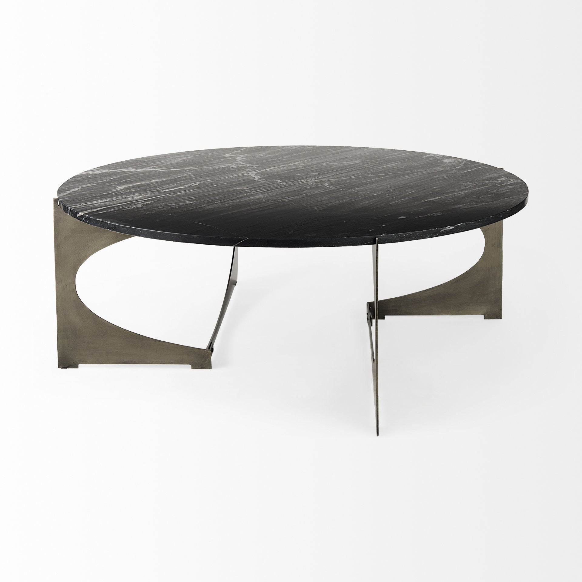 48" Black and Gold Genuine Marble and Iron Round Coffee Table - Loft&Timber