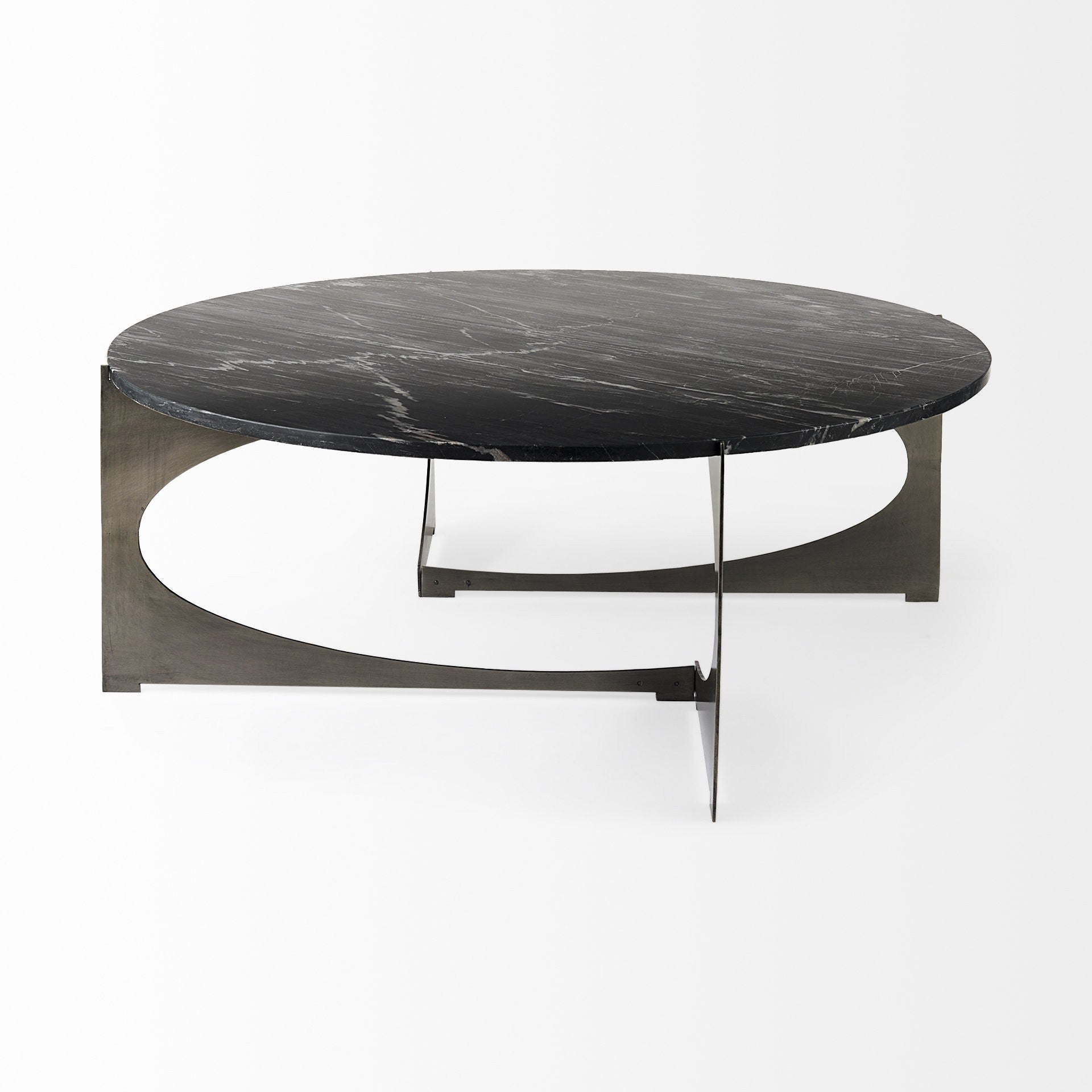 48" Black and Gold Genuine Marble and Iron Round Coffee Table - Loft&Timber