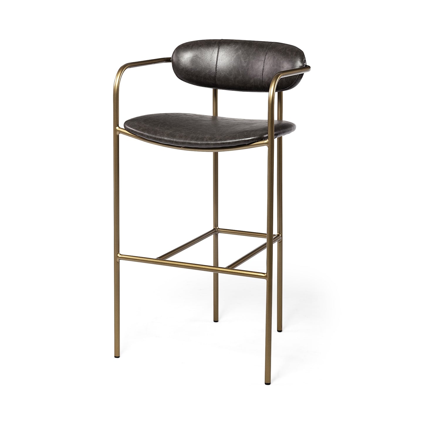 30" Brown And Gold Faux Leather And Steel Bar Height Bar Chair - Loft&Timber