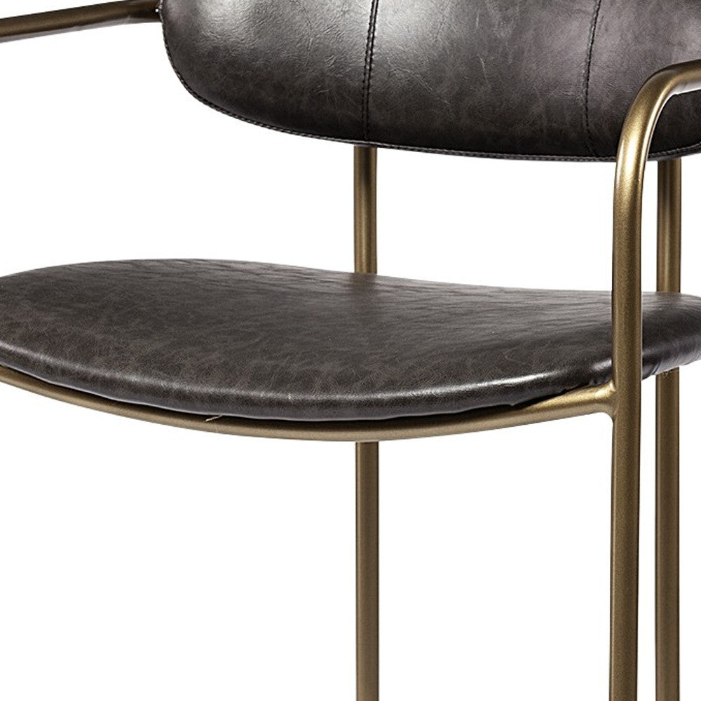 30" Brown And Gold Faux Leather And Steel Bar Height Bar Chair - Loft&Timber
