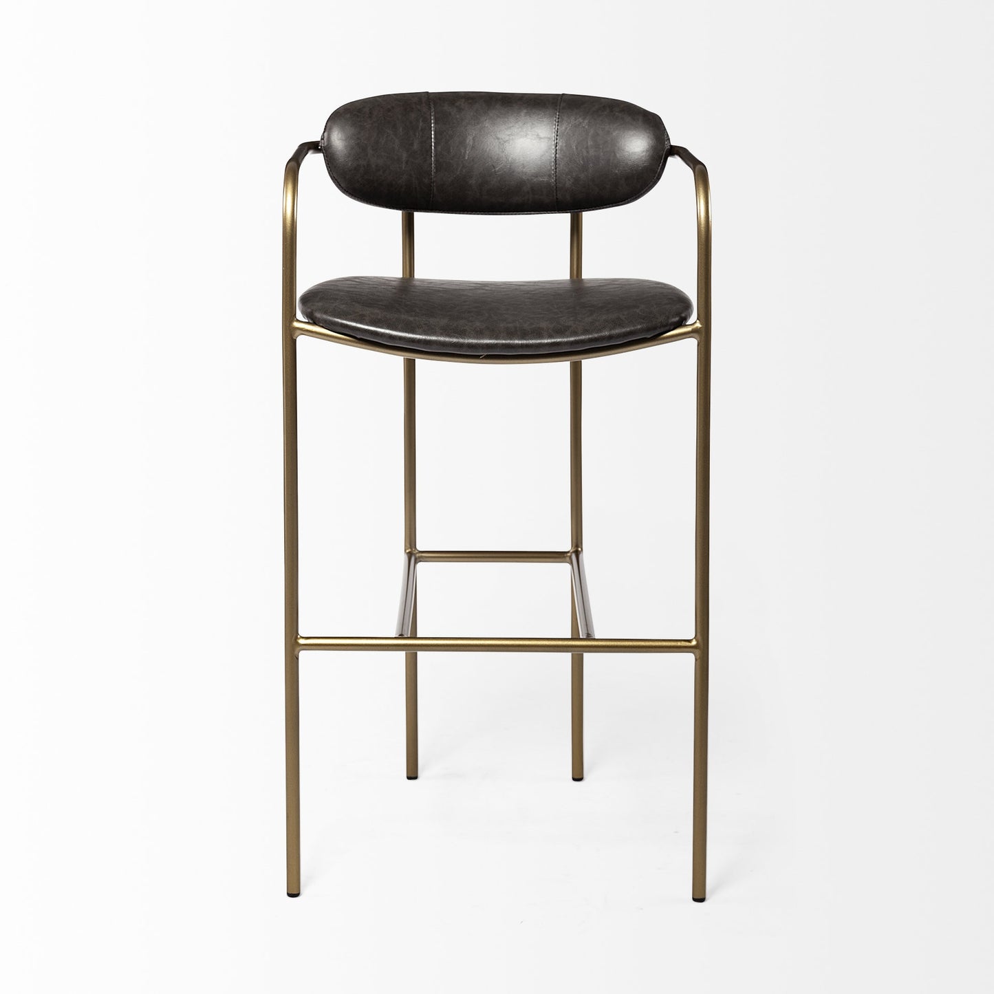 30" Brown And Gold Faux Leather And Steel Bar Height Bar Chair - Loft&Timber