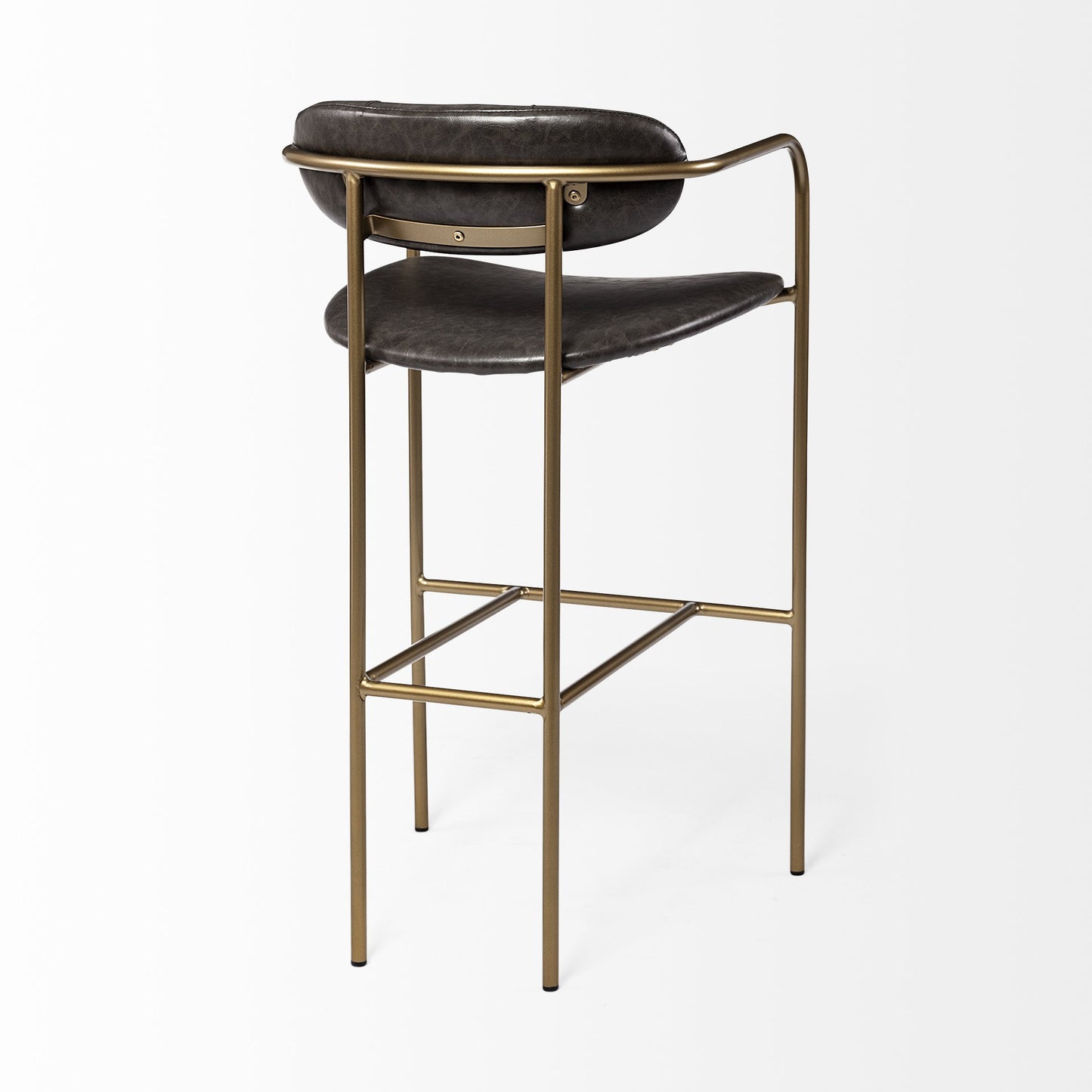 30" Brown And Gold Faux Leather And Steel Bar Height Bar Chair - Loft&Timber