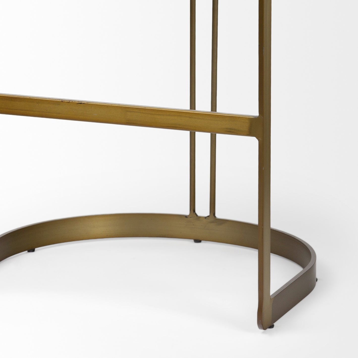 29" Brown Leather And Antiqued Brass Metal Low Back Bar Height Bar Chair - Loft&Timber
