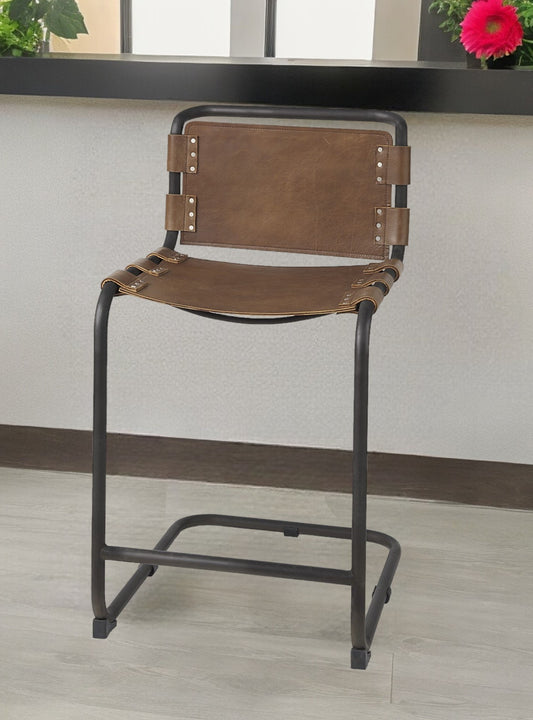 29" Brown And Black Steel Bar Chair - Loft&Timber
