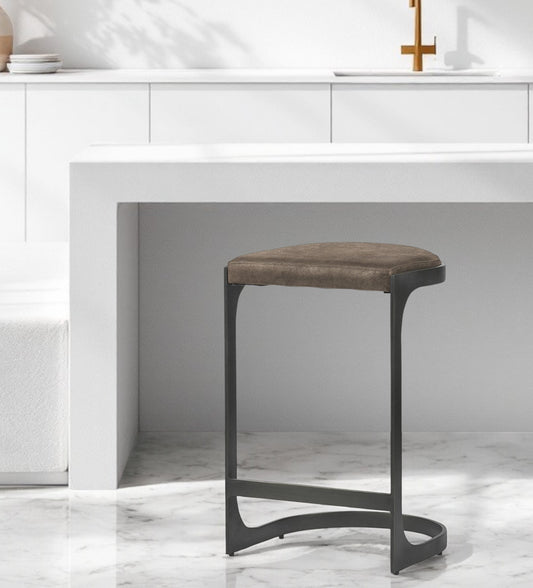 29" Black Leather and Metal Backless Counter Height Bar Chair - Loft&Timber