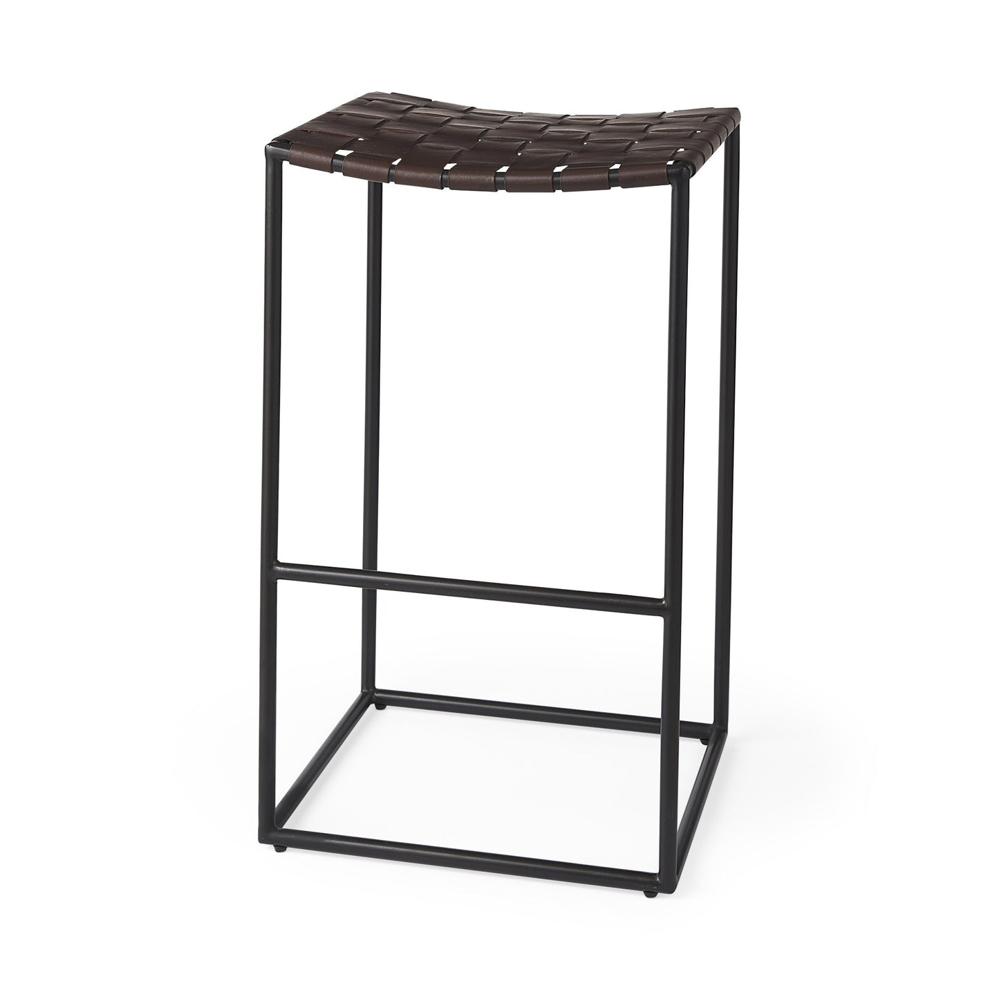 30" Brown And Black Leather And Iron Backless Bar Height Bar Chair - Loft&Timber