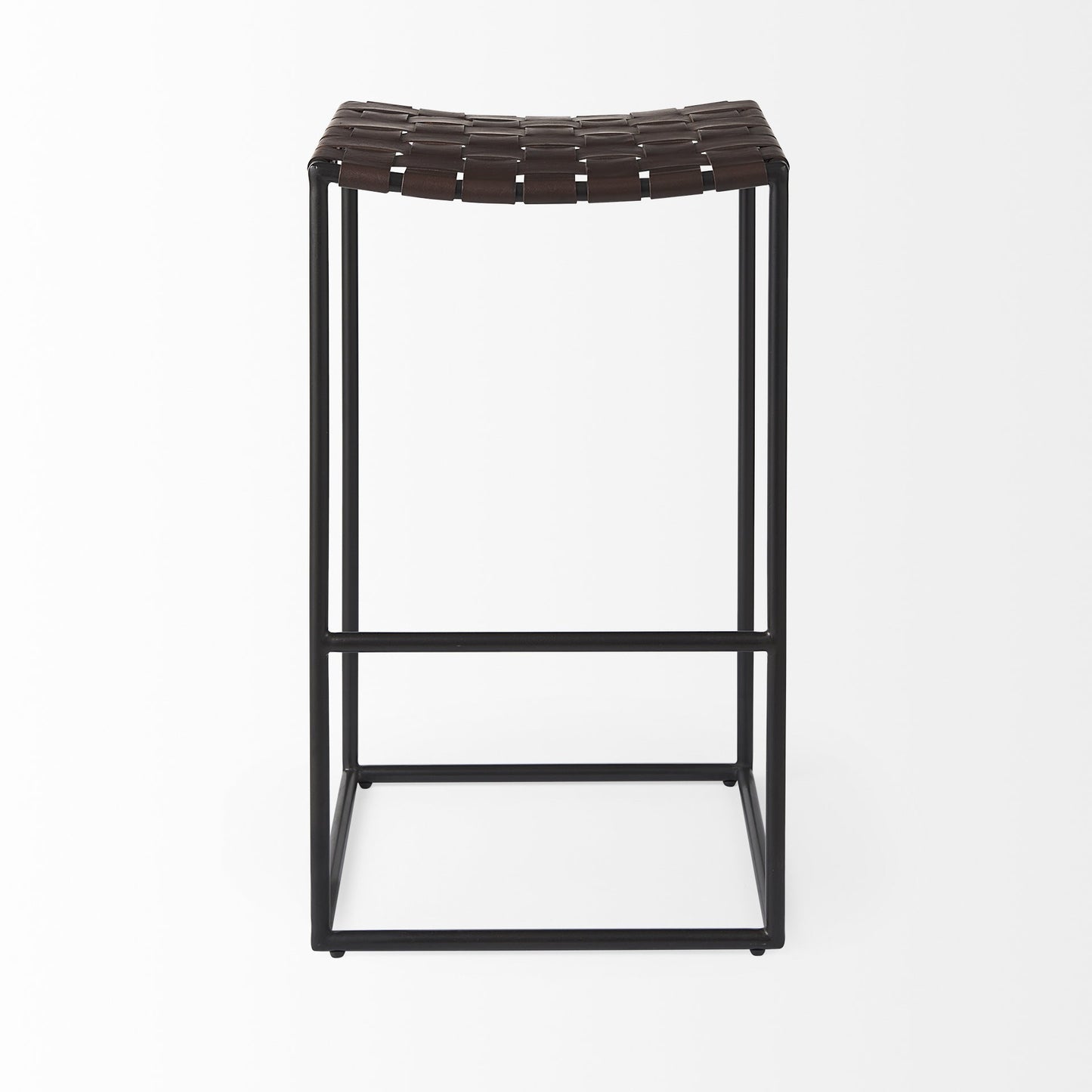 30" Brown And Black Leather And Iron Backless Bar Height Bar Chair - Loft&Timber