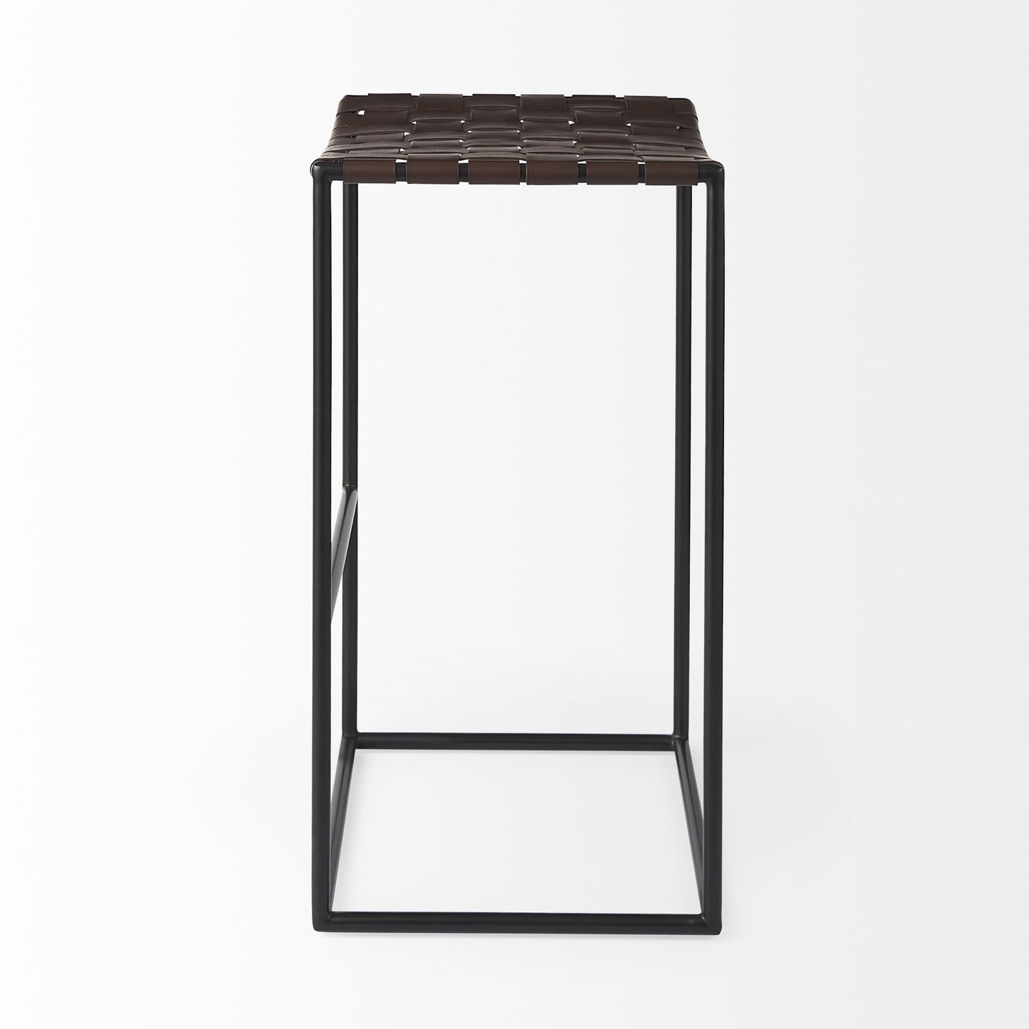 30" Brown And Black Leather And Iron Backless Bar Height Bar Chair - Loft&Timber