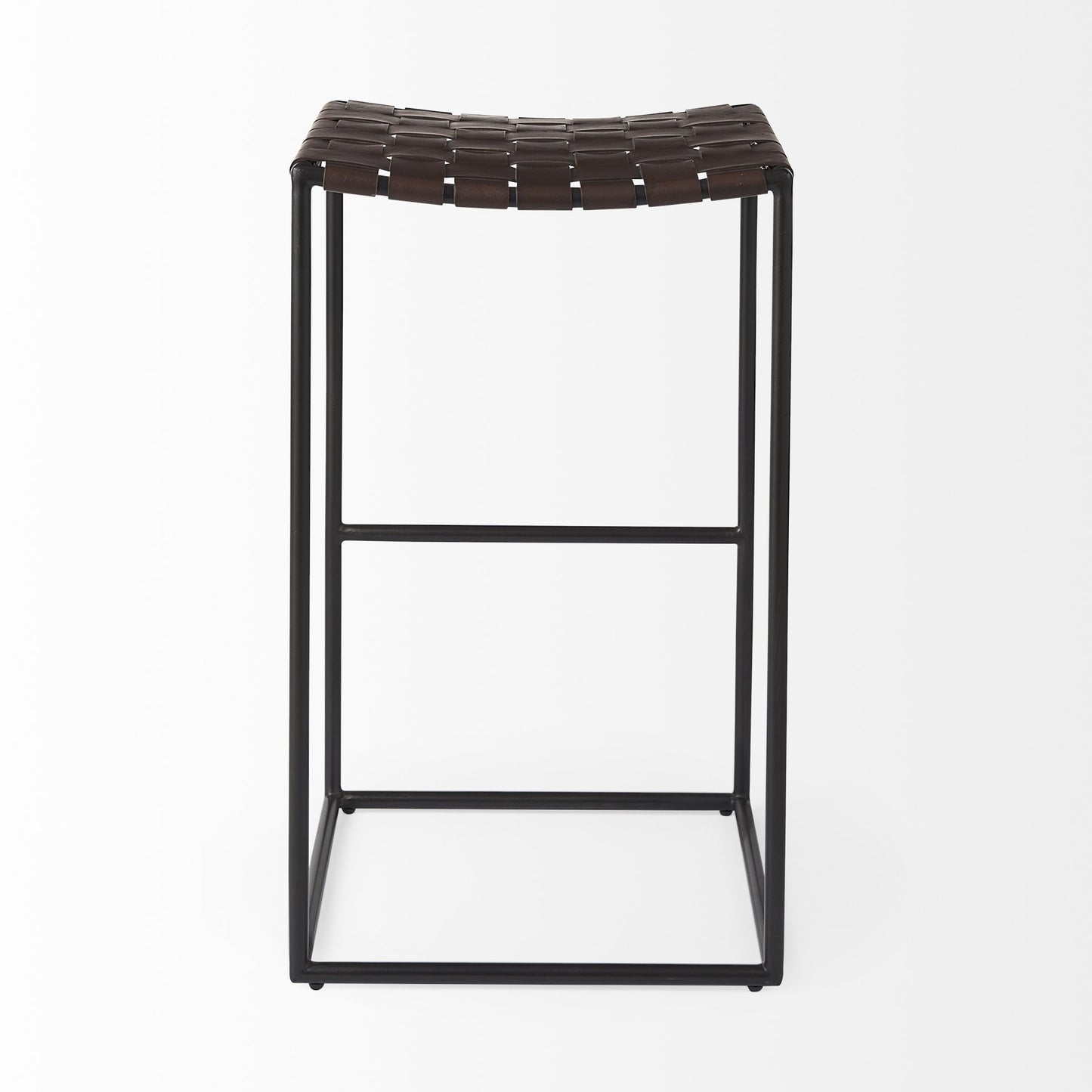 30" Brown And Black Leather And Iron Backless Bar Height Bar Chair - Loft&Timber