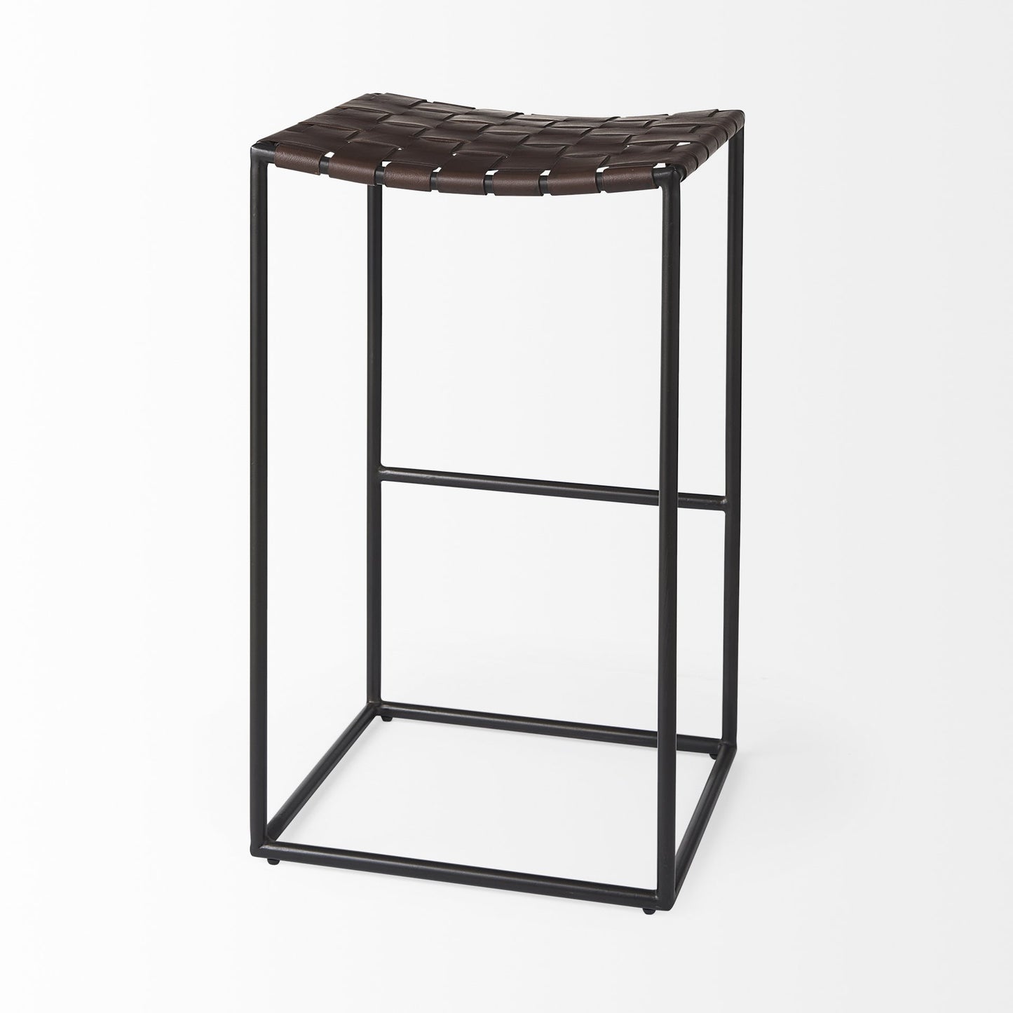 30" Brown And Black Leather And Iron Backless Bar Height Bar Chair - Loft&Timber