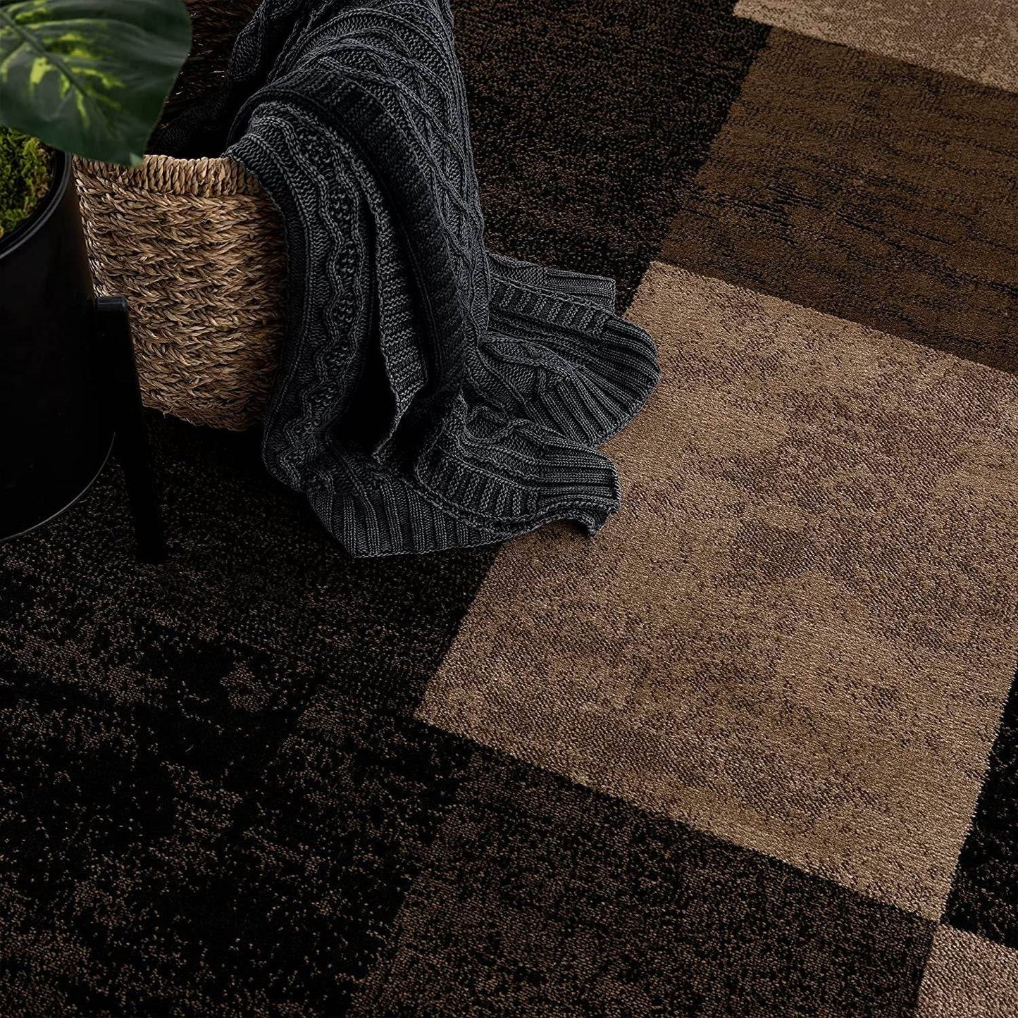 13' Brown And Black Geometric Shag Runner Rug - Loft&Timber