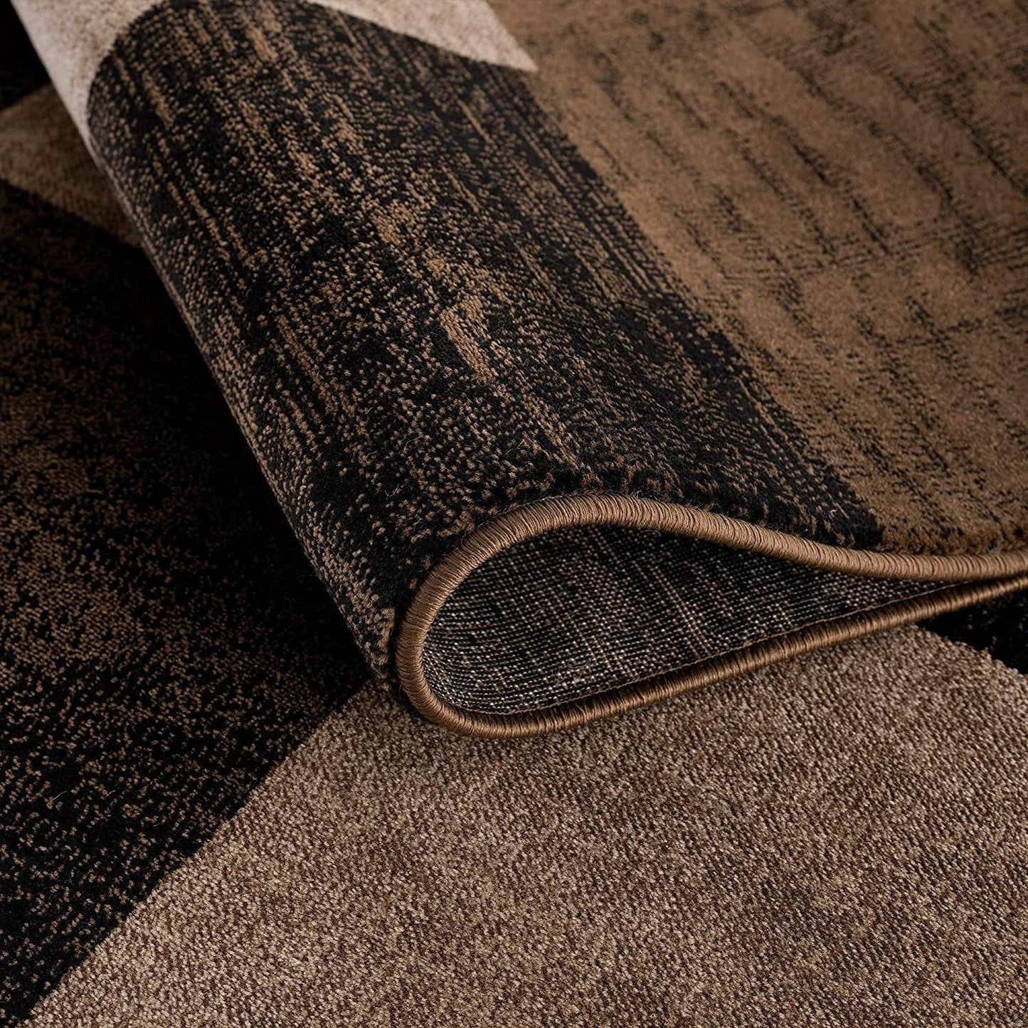 13' Brown And Black Geometric Shag Runner Rug - Loft&Timber