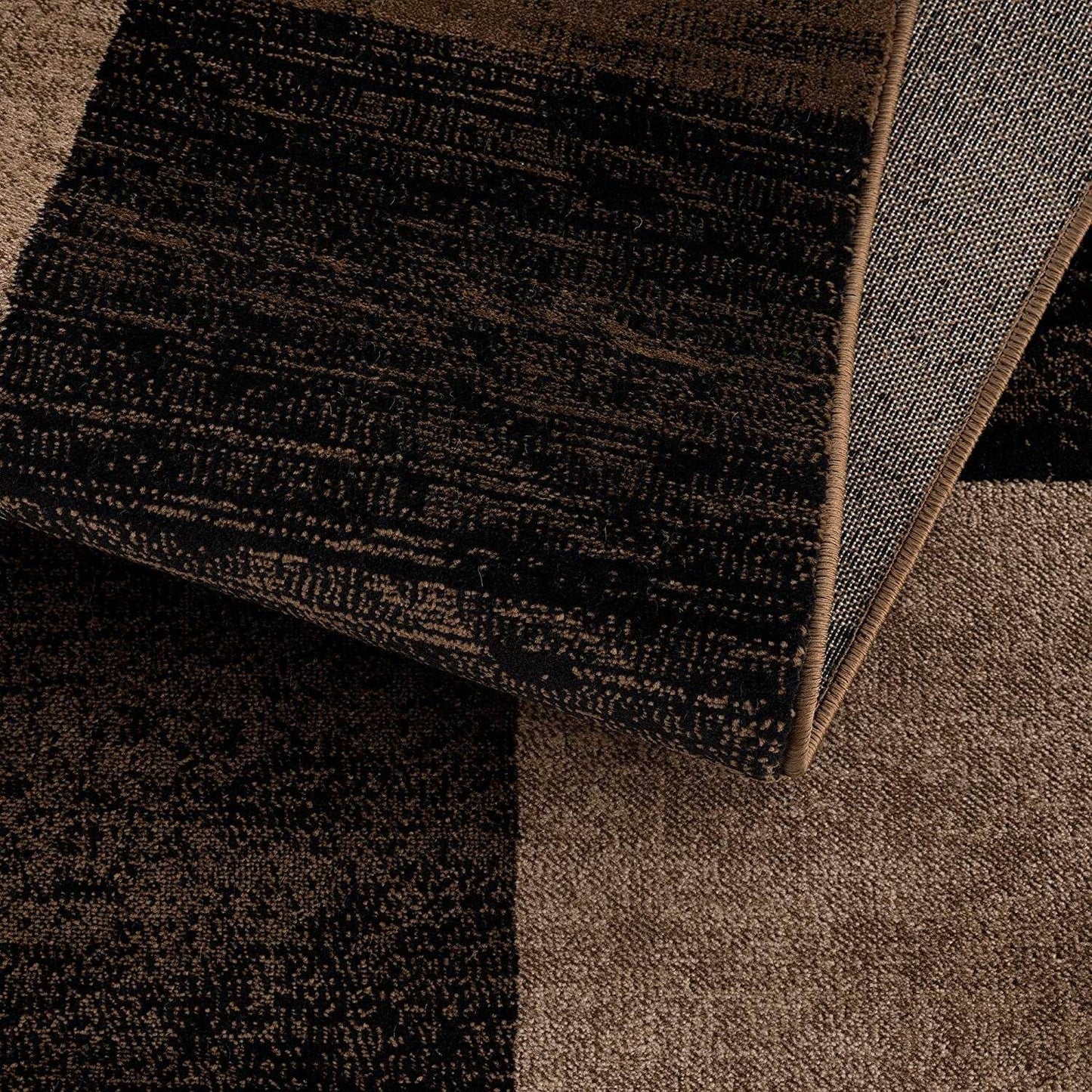 13' Brown And Black Geometric Shag Runner Rug - Loft&Timber