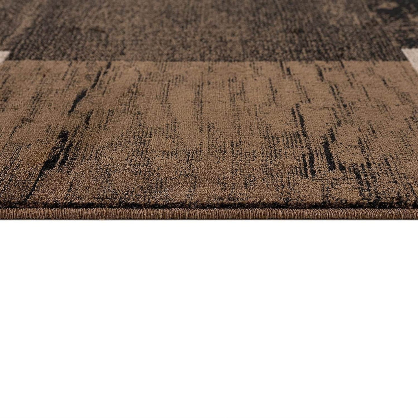 13' Brown And Black Geometric Shag Runner Rug - Loft&Timber
