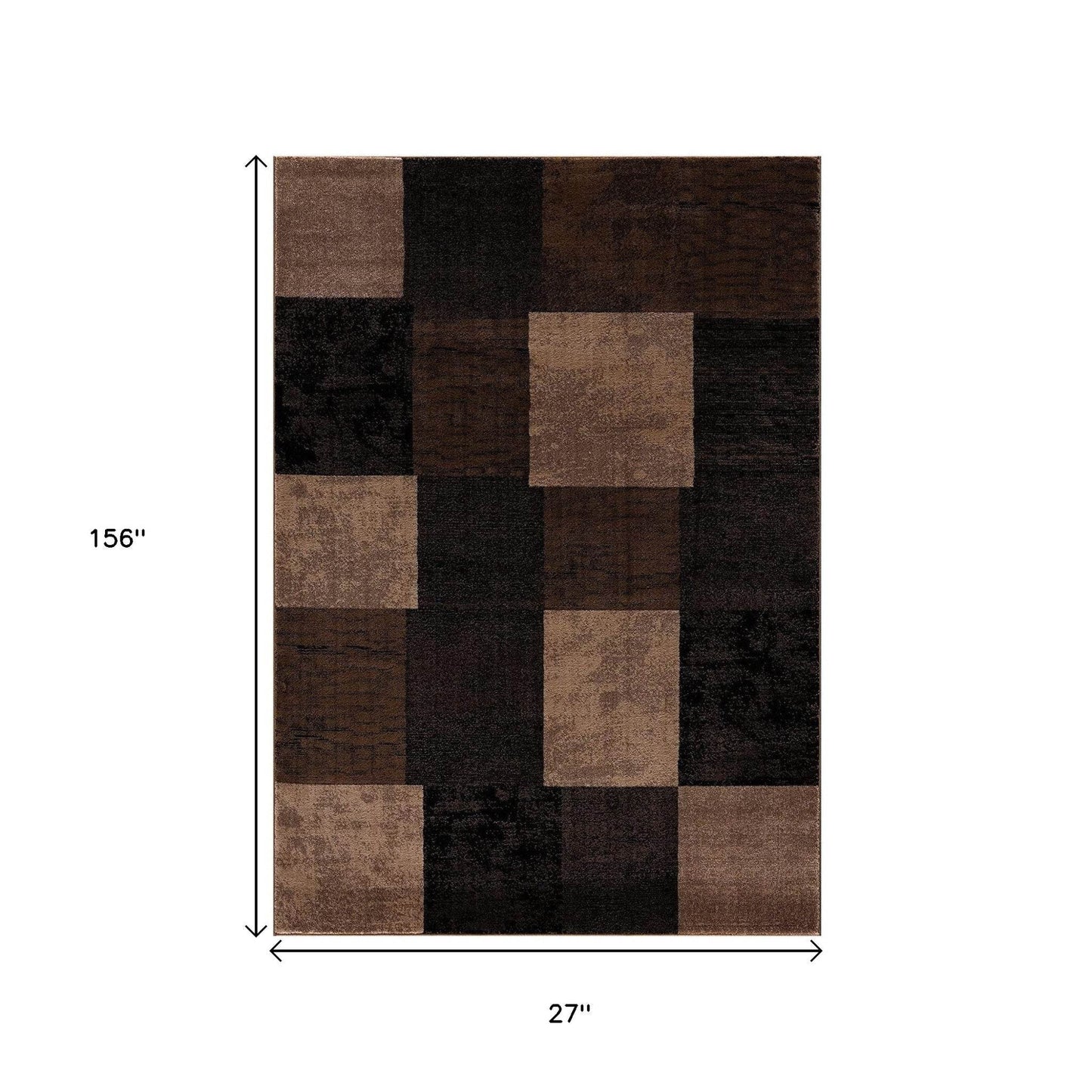 13' Brown And Black Geometric Shag Runner Rug - Loft&Timber