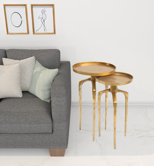 Set Of Two 13" Gold Nested Tables - Loft&Timber