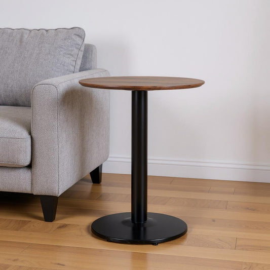24" Black And Brown Round End Table - Loft&Timber