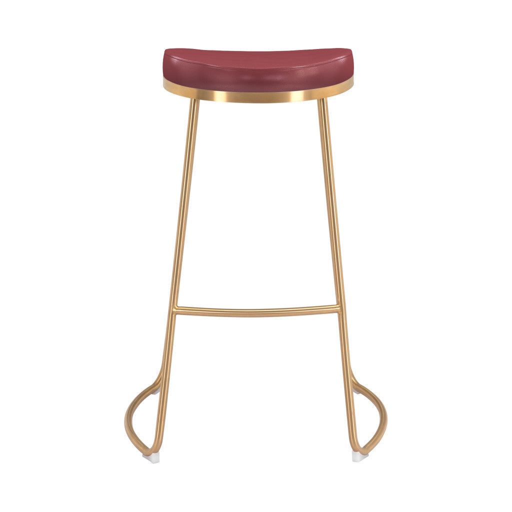 Set of Two 31" Burgundy And Gold Steel Backless Bar Height Bar Chairs - Loft&Timber