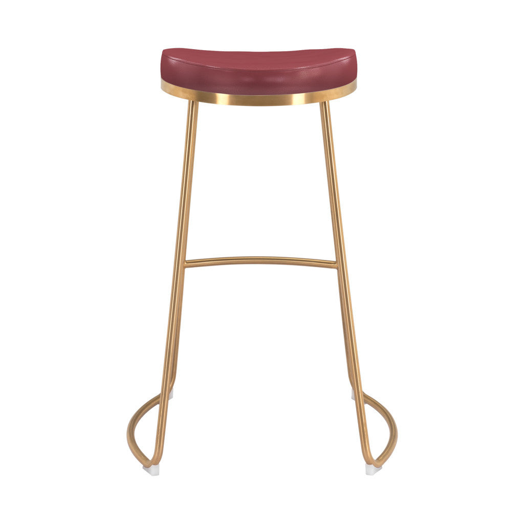 Set of Two 31" Burgundy And Gold Steel Backless Bar Height Bar Chairs - Loft&Timber