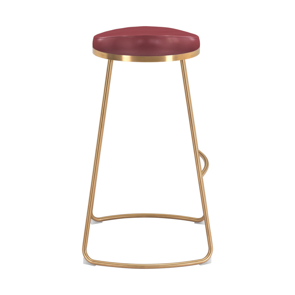 Set of Two 31" Burgundy And Gold Steel Backless Bar Height Bar Chairs - Loft&Timber