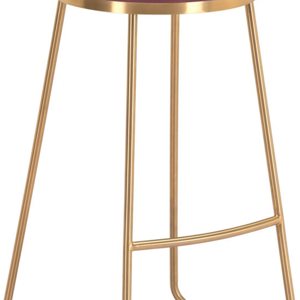Set of Two 31" Burgundy And Gold Steel Backless Bar Height Bar Chairs - Loft&Timber