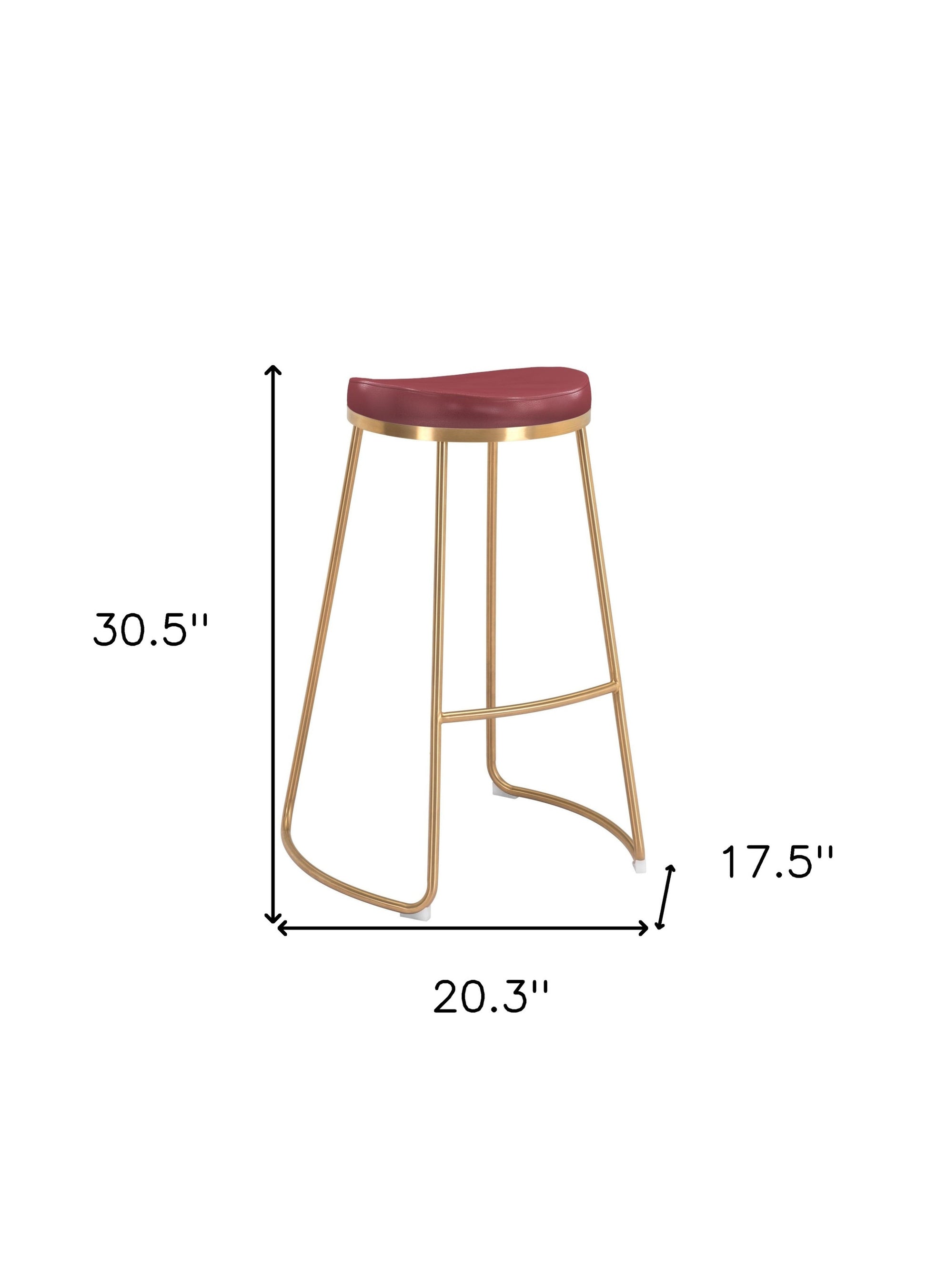 Set of Two 31" Burgundy And Gold Steel Backless Bar Height Bar Chairs - Loft&Timber
