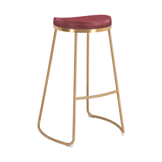 Set of Two 31" Burgundy And Gold Steel Backless Bar Height Bar Chairs - Loft&Timber