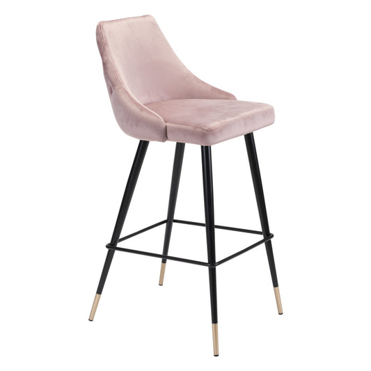 30" Pink And Black Velvet And Steel Bar Height Bar Chair - Loft&Timber