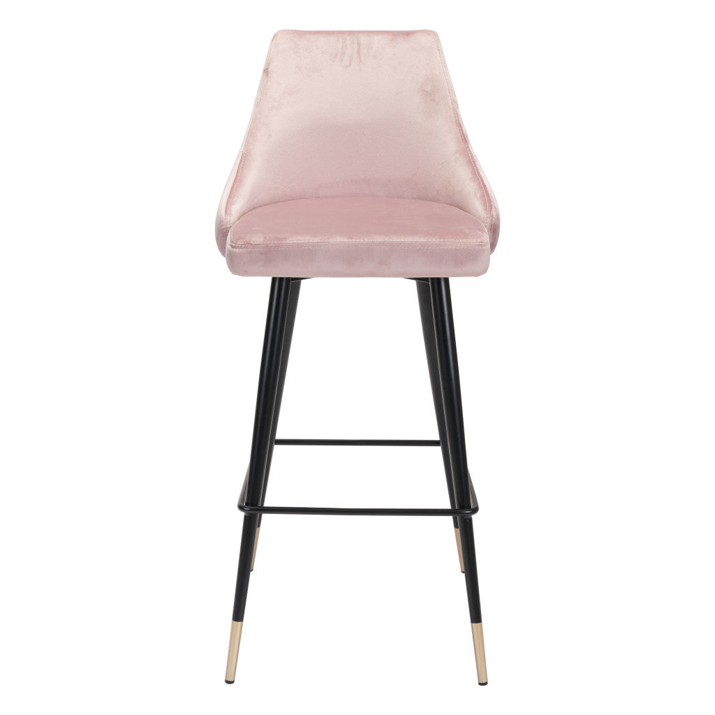 30" Pink And Black Velvet And Steel Bar Height Bar Chair - Loft&Timber