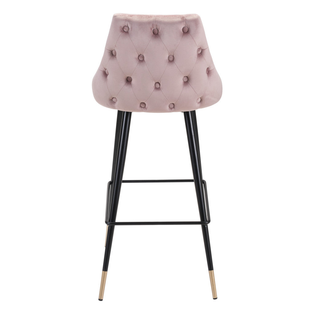 30" Pink And Black Velvet And Steel Bar Height Bar Chair - Loft&Timber